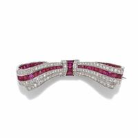 RUBY AND DIAMOND BOW BROOCH