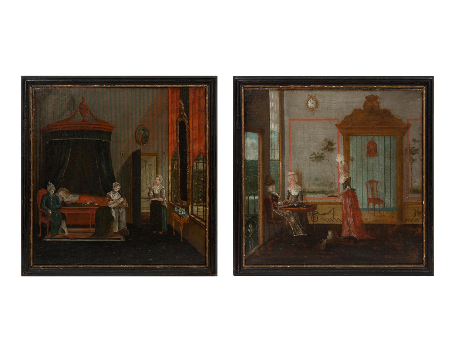 A Pair of Continental Painted Canvas Panels
