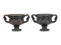 A Pair of French Patinated Bronze Warwick Vases