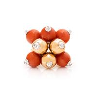 BICOLOR GOLD, CORAL, AND DIAMOND BAUBLE RING