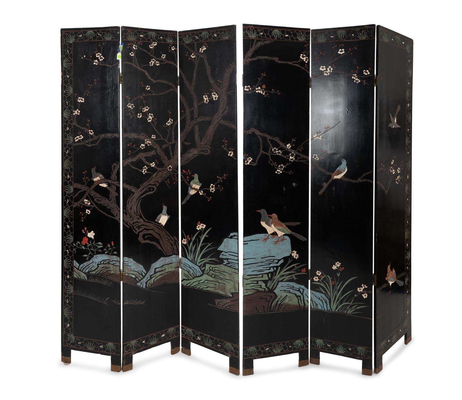 A Chinese Export Lacquer Six-Panel Floor Screen — 20TH CENTURY