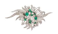 A Platinum, Diamond and Emerald Spray Brooch, French, 11.80 dwts.