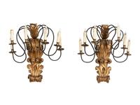 A Pair of Continental Giltwood and Metal Six-Light Sconces