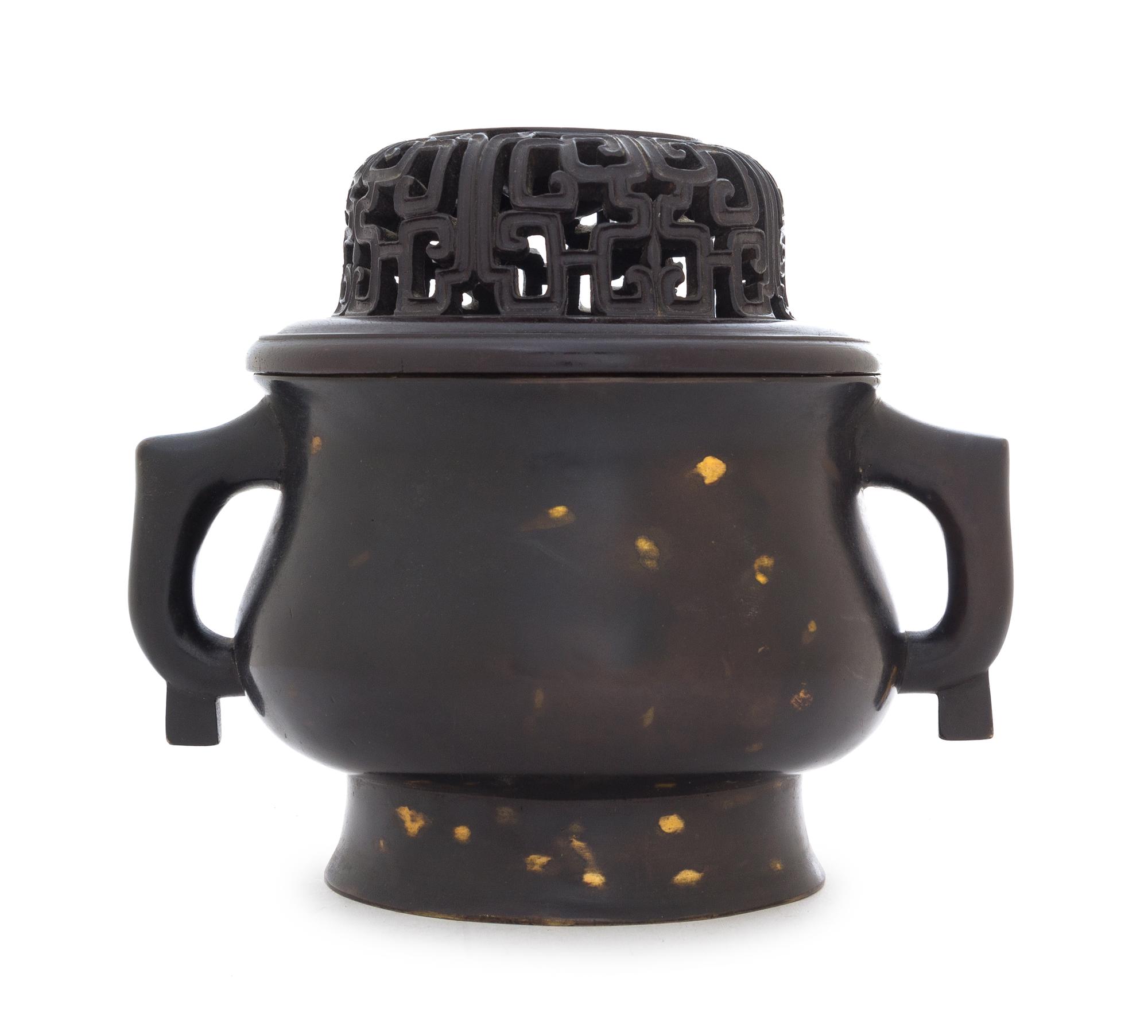 A Gilt Splashed Bronze Gui-Form Censer Height 7 inches. — QING DYNASTY