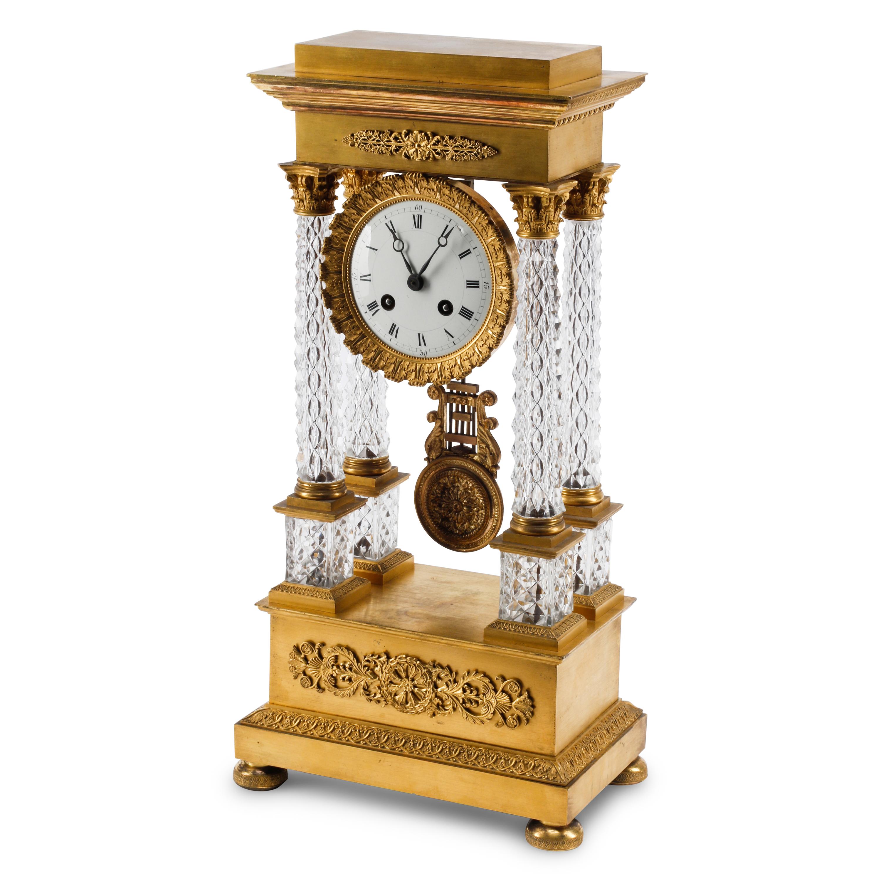 A Charles X Gilt Bronze and Cut Glass Mantel Clock