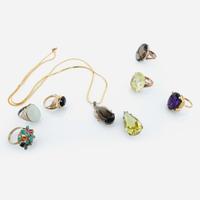 A collection of gemstone rings and pendants