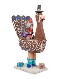 A Carved and Painted Wood Folk Art Christmas Turkey