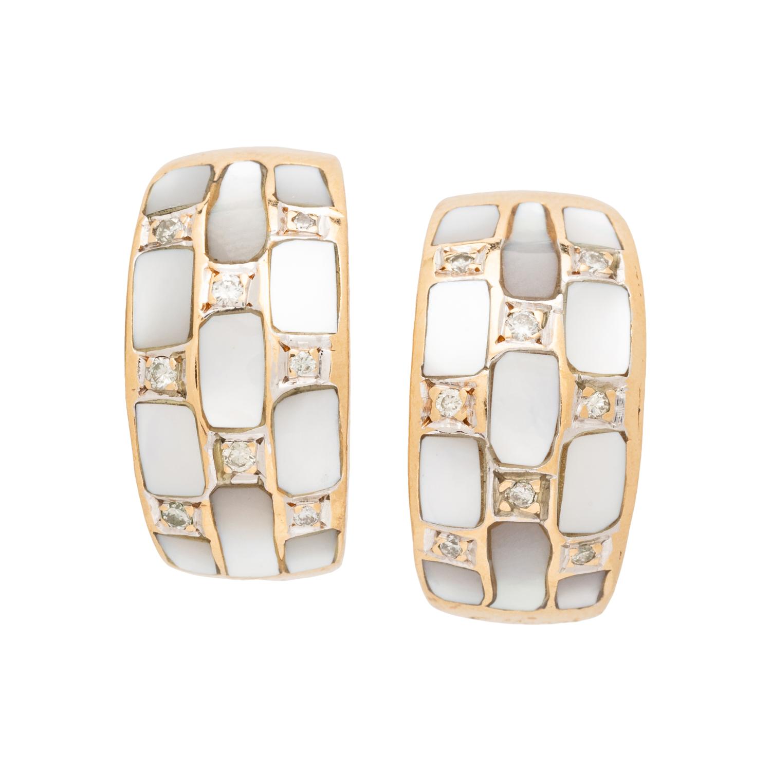 BELLARI, MOTHER-OF-PEARL AND DIAMOND CLIP EARRINGS