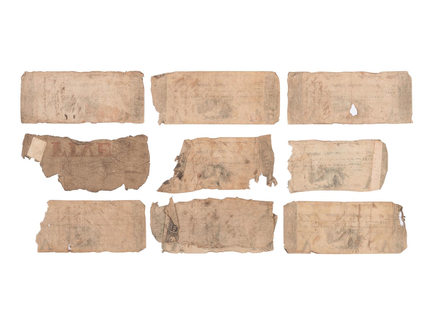 [CURRENCY]. More than 100 notes from the Owl Creek Bank of Mount Vernon, Ohio. Ca 1816-1818.