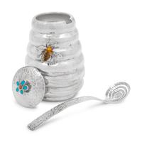 A Mexican Silver, Enamel and Glass Mounted Honey Pot and Dipper