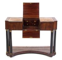 A Continental Walnut Veneered Dressing Table, Height 31 1/2 x width 43 1/4 x depth 20 inches.