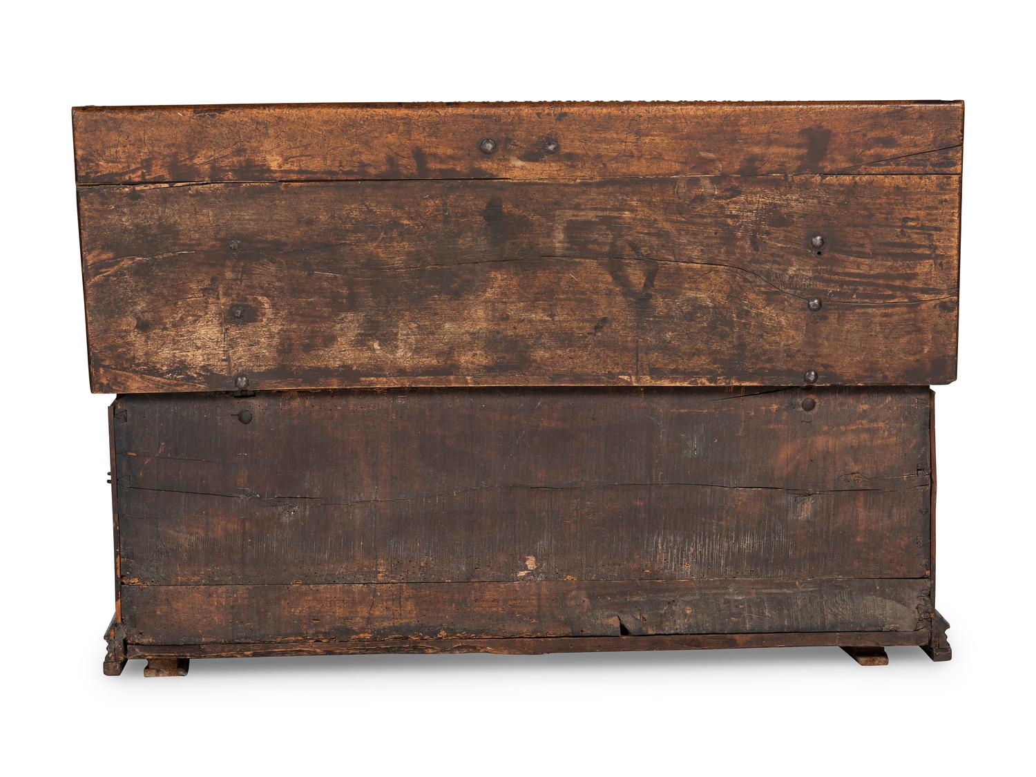 An Italian Wrought-Iron Mounted Carved Walnut Cassone