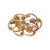 ANTIQUE, YELLOW GOLD, DIAMOND AND ENAMEL FLORAL BROOCH