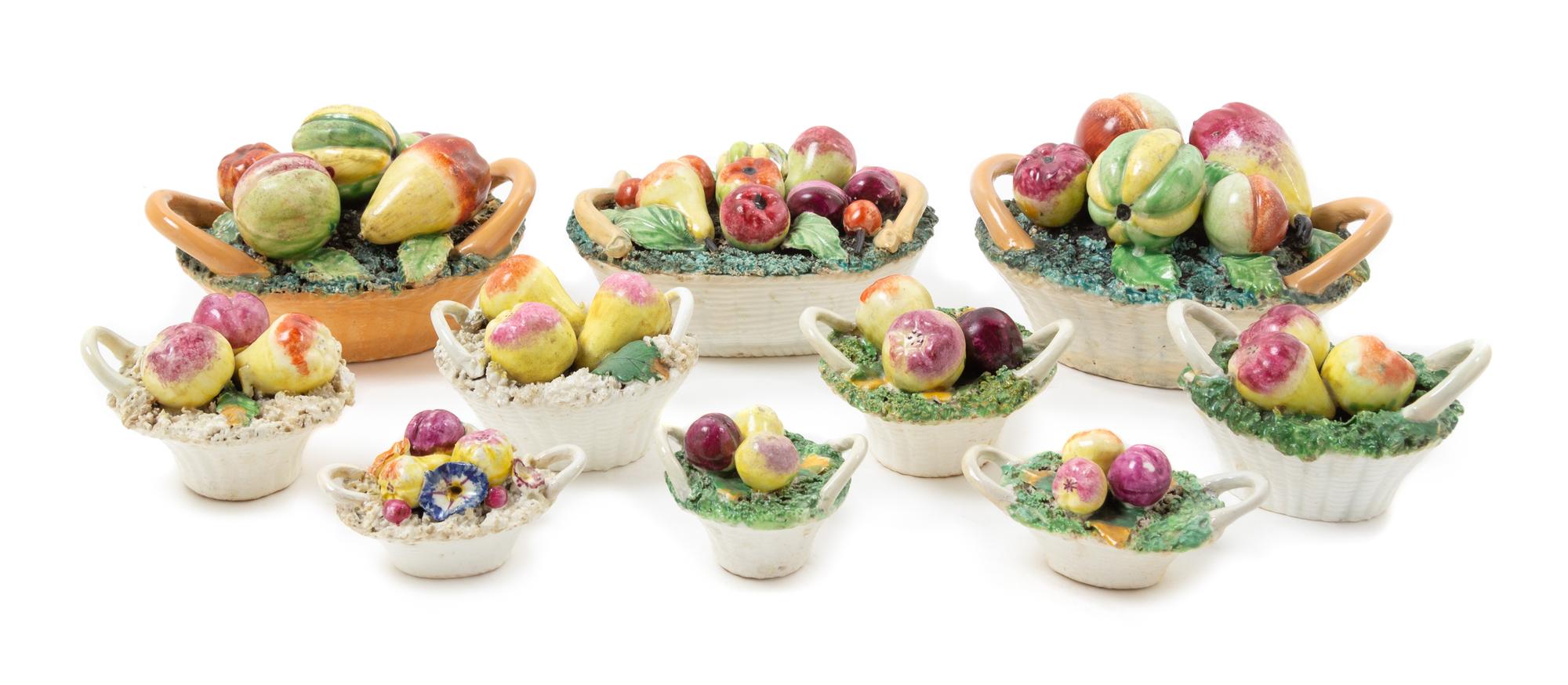 Ten Rockingham Ceramic Fruit Baskets