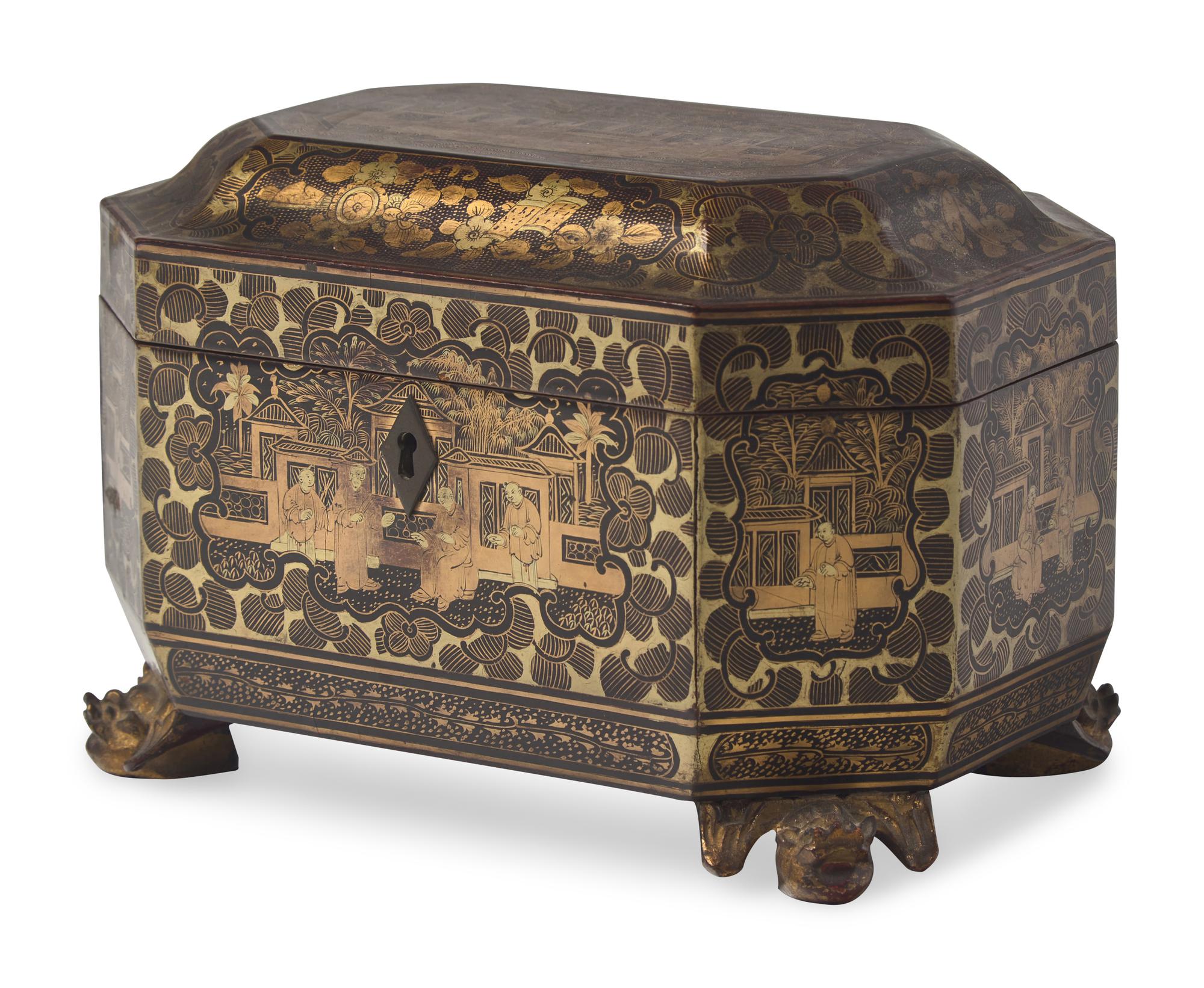 A Chinese Export Lacquer Tea Caddy