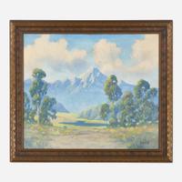George Sanders Bickerstaff (American, 1893-1954) Untitled (Mountain with Trees and River)