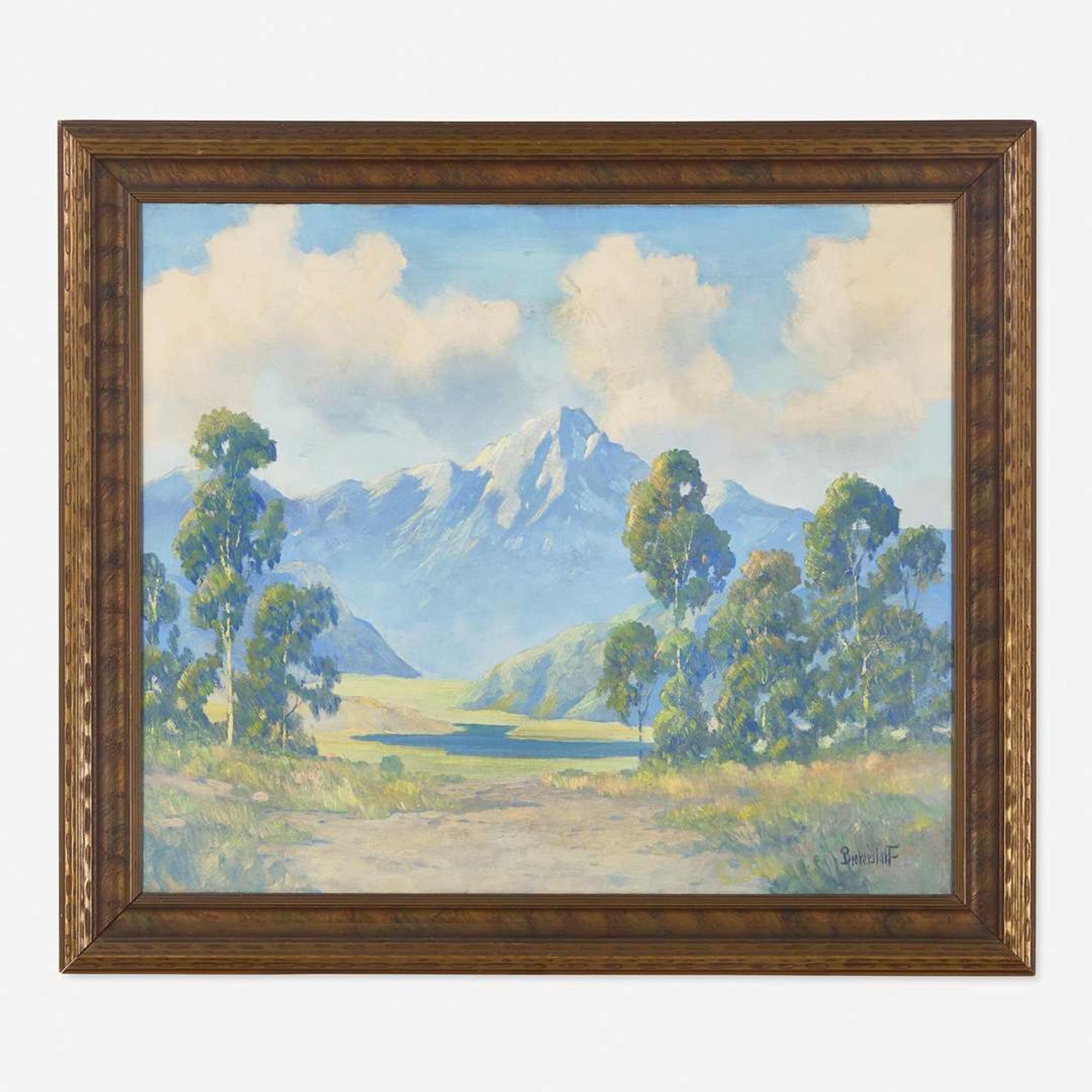 George Sanders Bickerstaff (American, 1893-1954) Untitled (Mountain with Trees and River)
