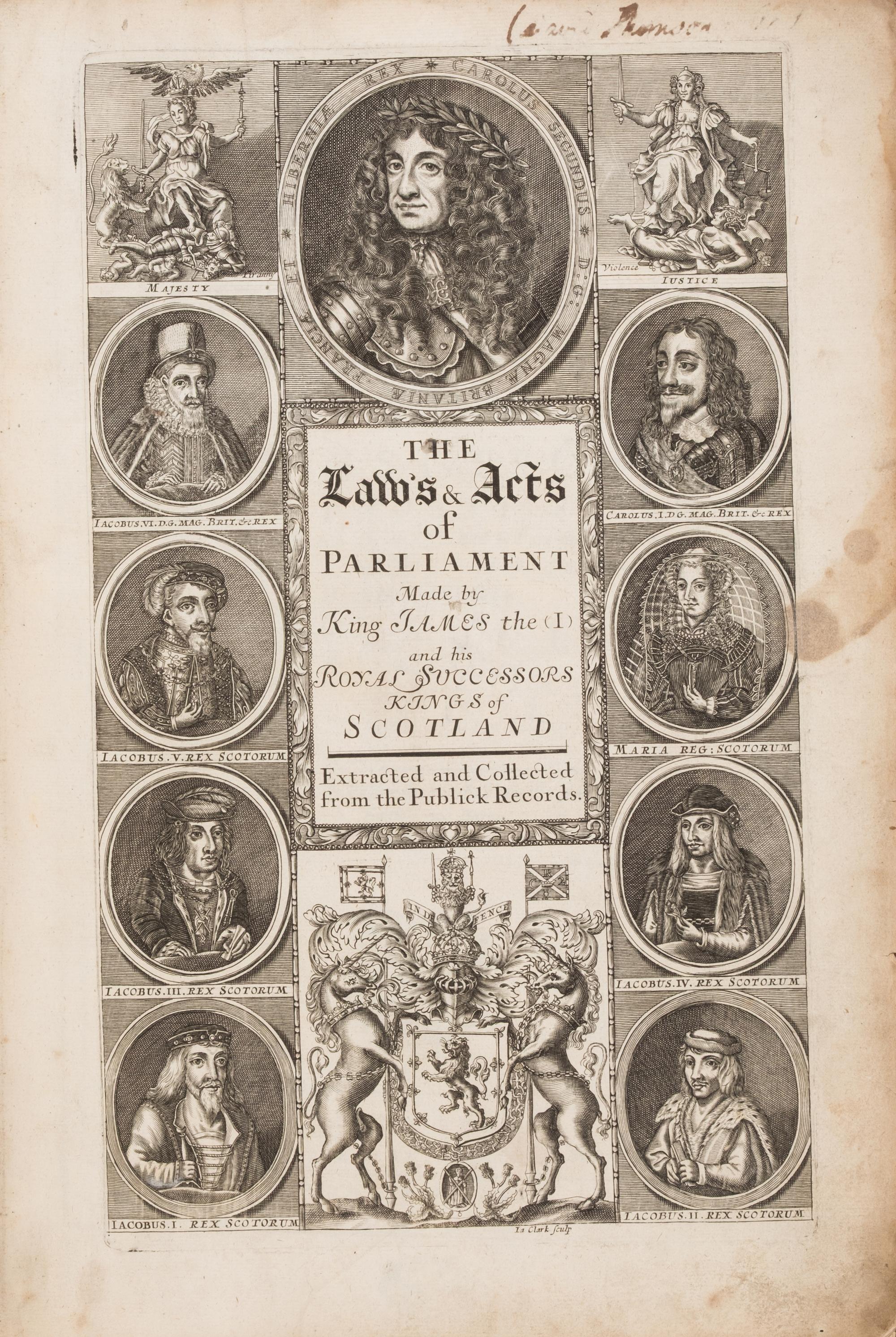 [Law] Murray, Sir Thomas (ed.). The Laws and Acts of Parliament Made by King James the I and His Successors Kings of Scotland, Extracted and Collected from the Publick Records