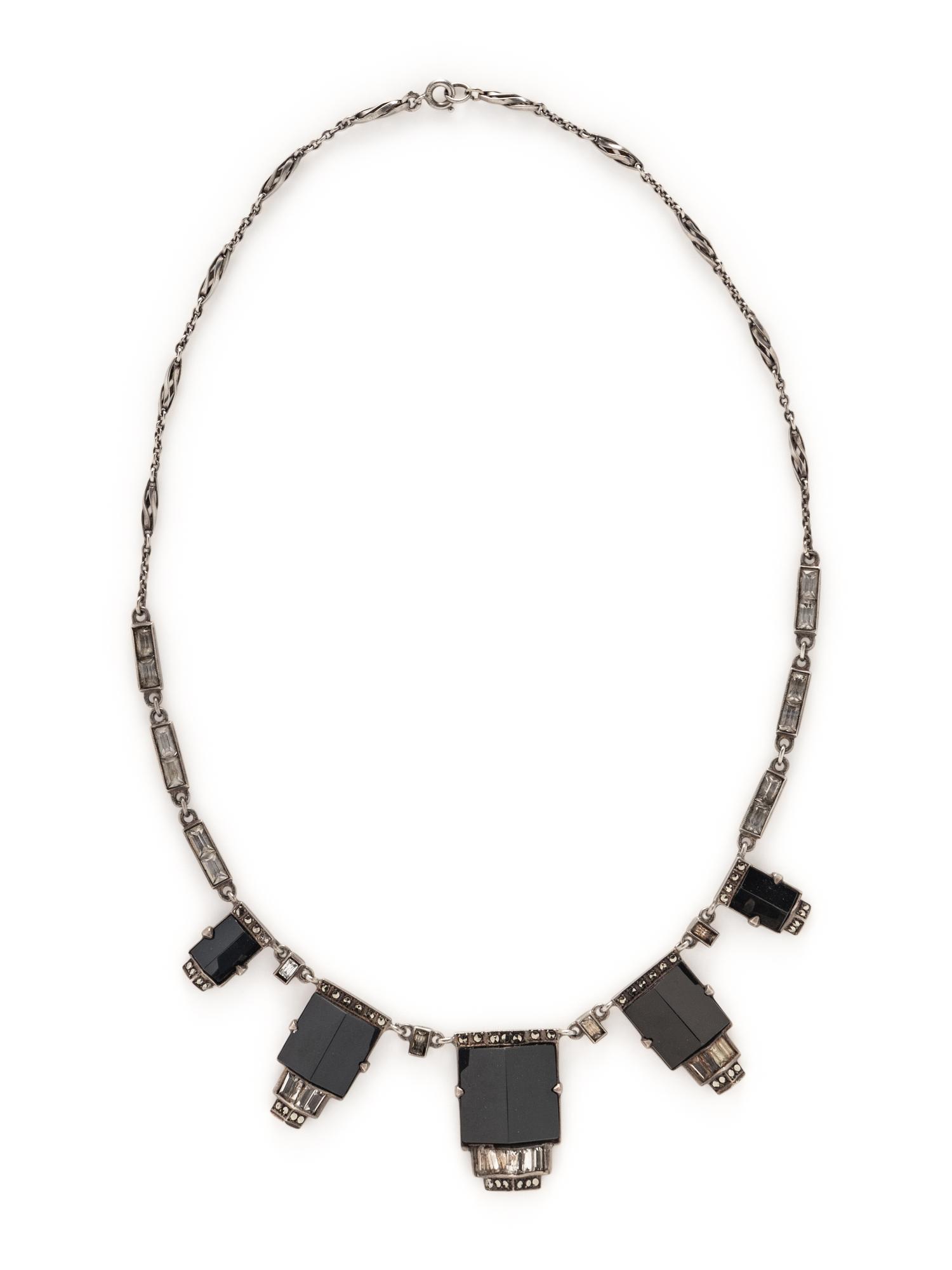 ART DECO, STERLING SILVER AND ONYX JEWELRY SET