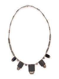 ART DECO, STERLING SILVER AND ONYX JEWELRY SET