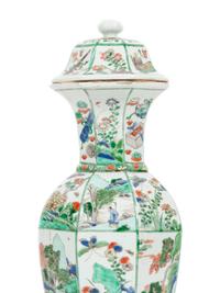 A Chinese Famille Verte Hexagonal Porcelain Covered Vase