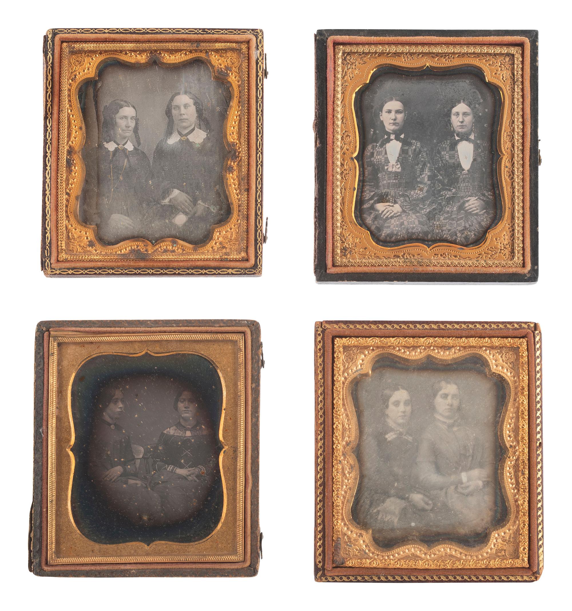 [EARLY PHOTOGRAPHY]. 28 sixth plate daguerreotypes featuring pairs of female subjects.