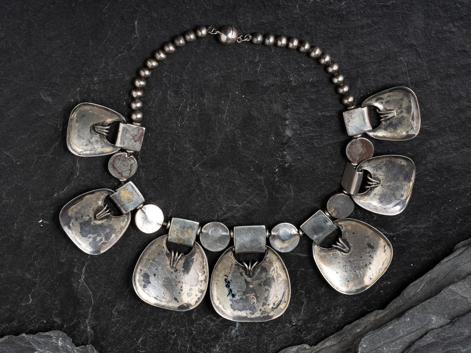 Southwestern-style Turquoise Cluster and Sterling Silver Necklace
