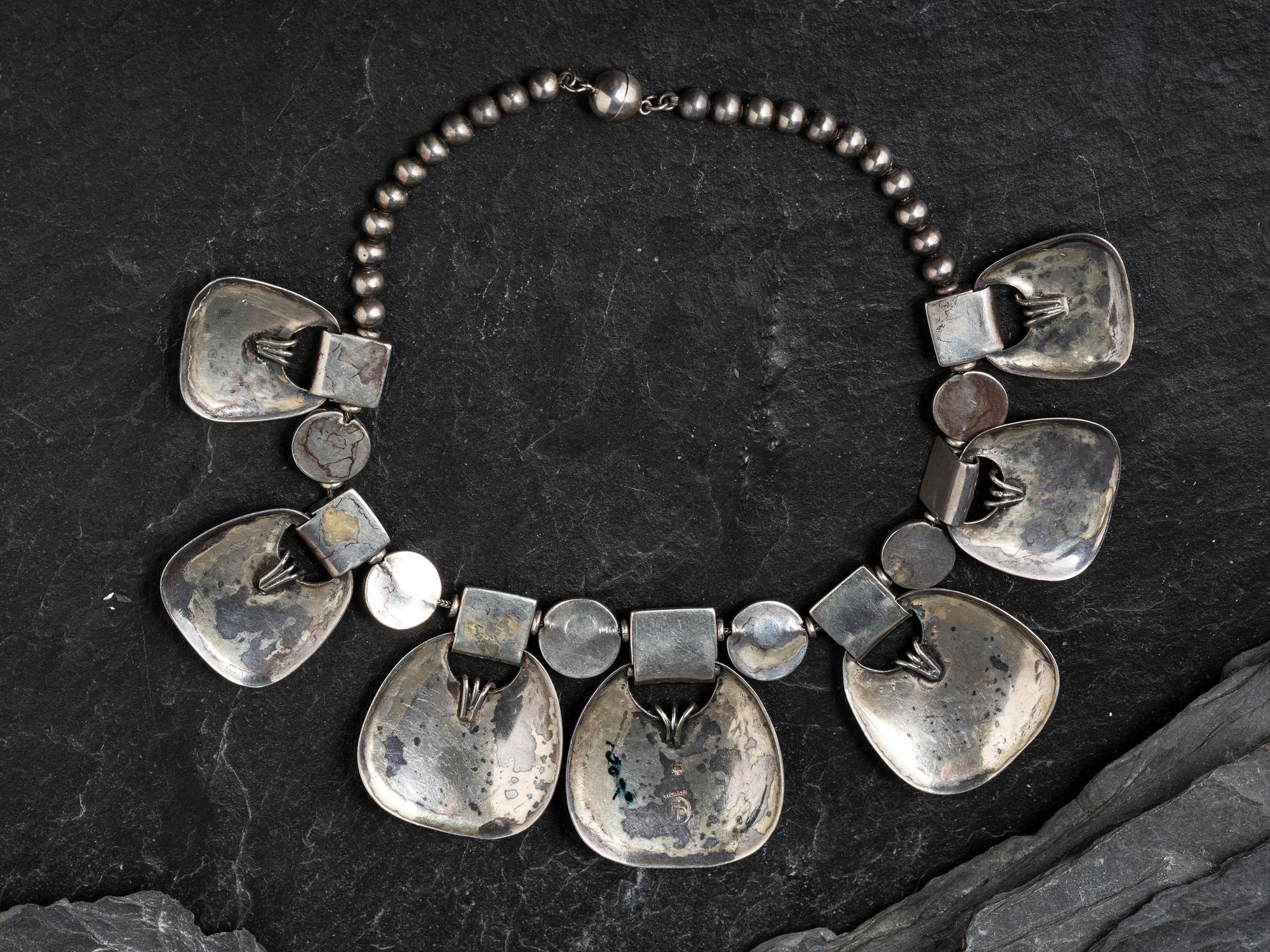 Southwestern-style Turquoise Cluster and Sterling Silver Necklace