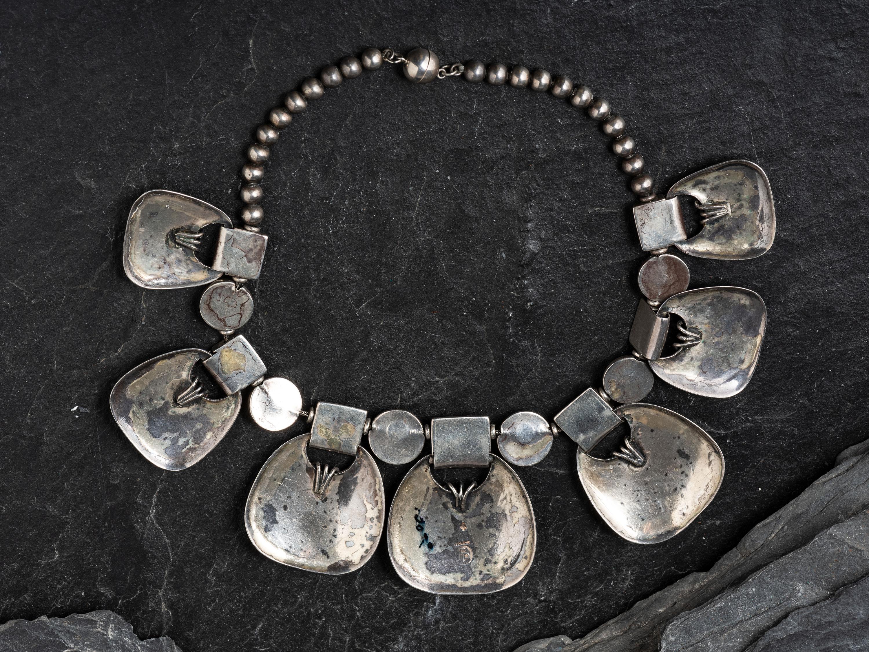 Southwestern-style Turquoise Cluster and Sterling Silver Necklace
