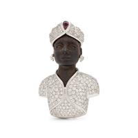 DIAMOND, RUBY AND CULTURED PEARL BLACKAMOOR BROOCH