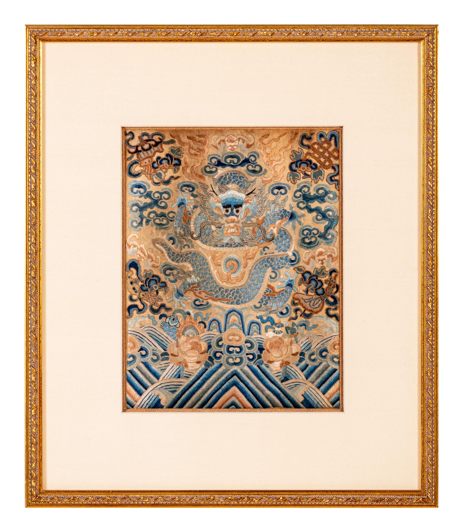 A Chinese Embroidered Silk 'Dragon' Panel