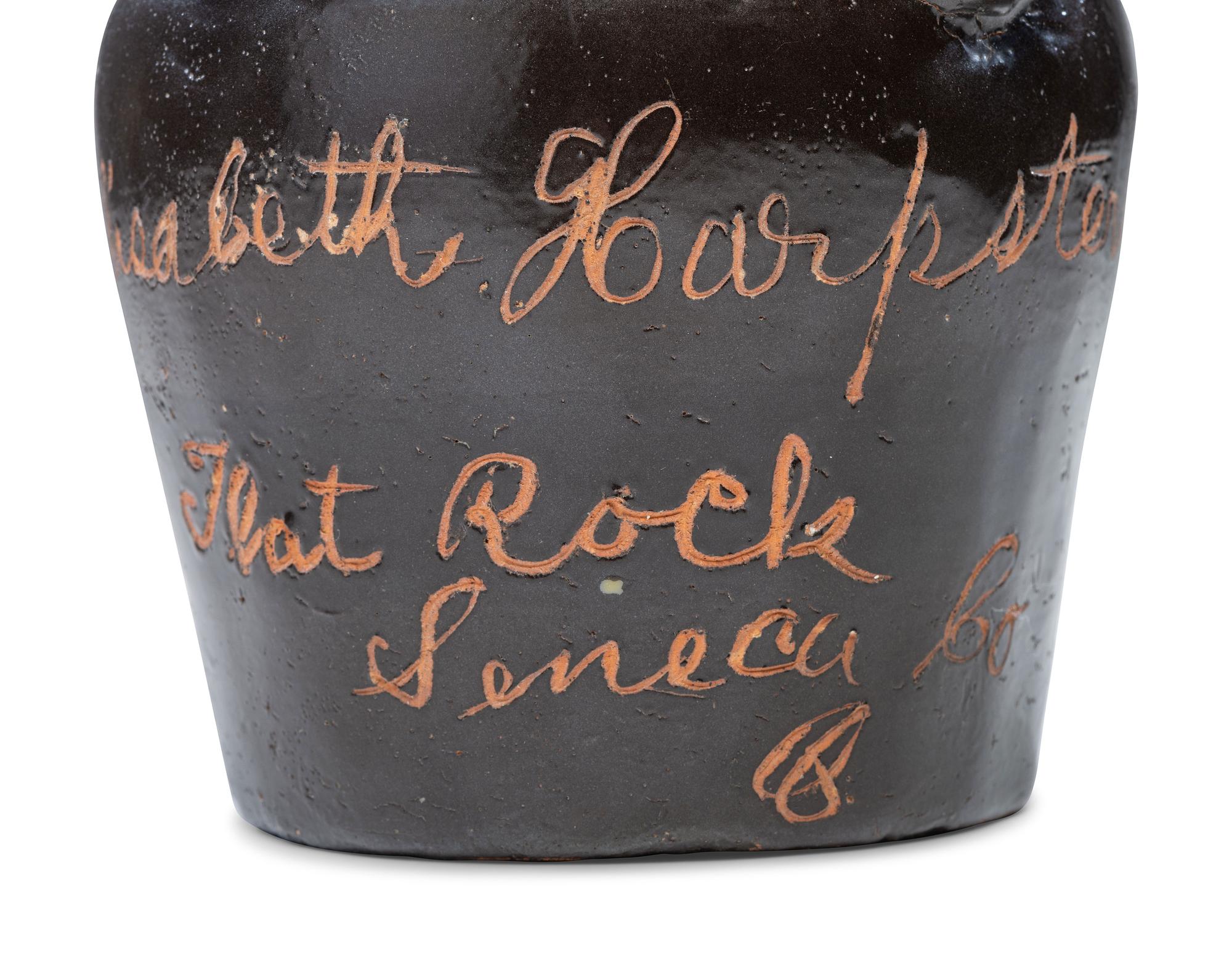 A Rare Albany Slip-Glazed Stoneware Harvest Jug Identified to Elizabeth Beck Harpster