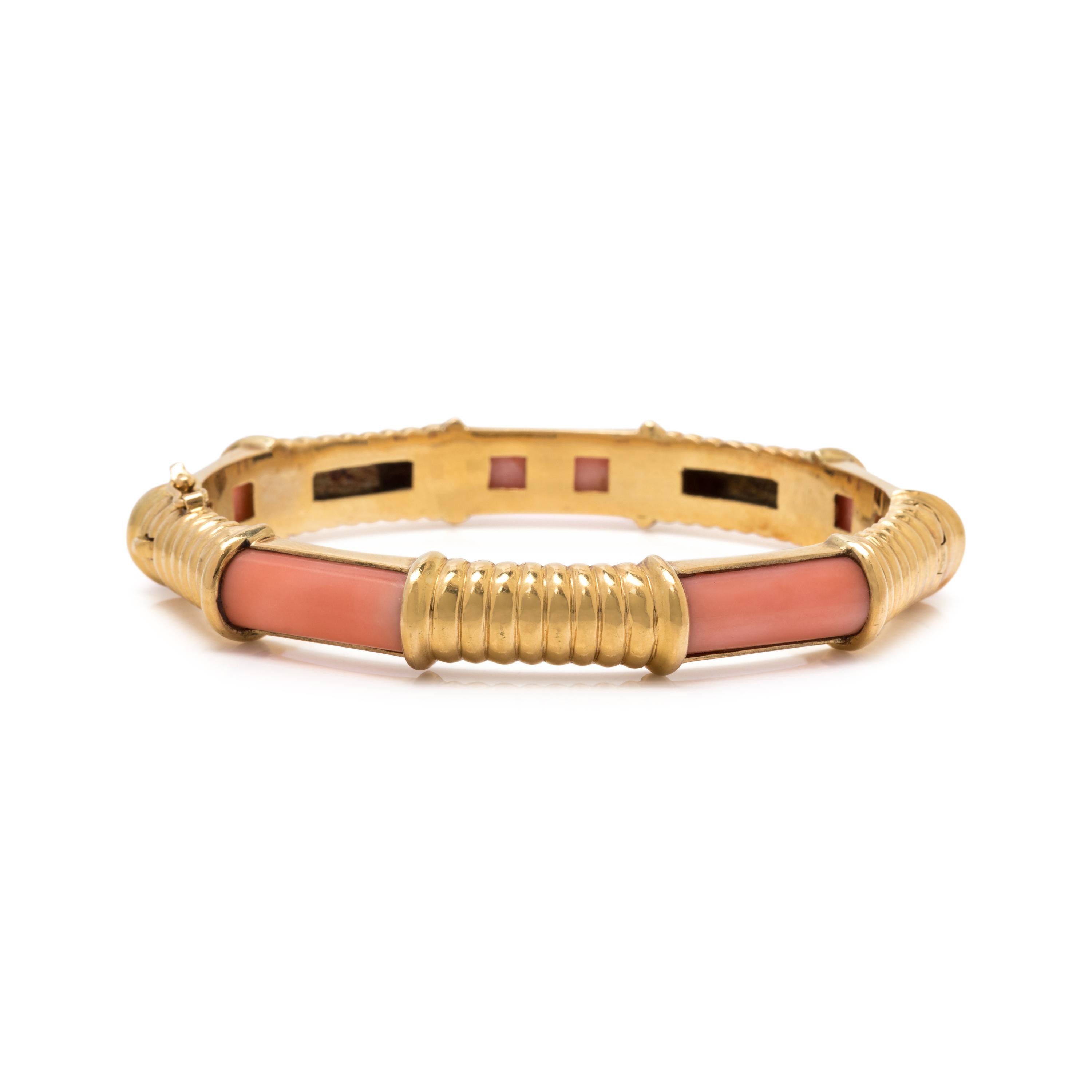 YELLOW GOLD AND CORAL BANGLE BRACELET