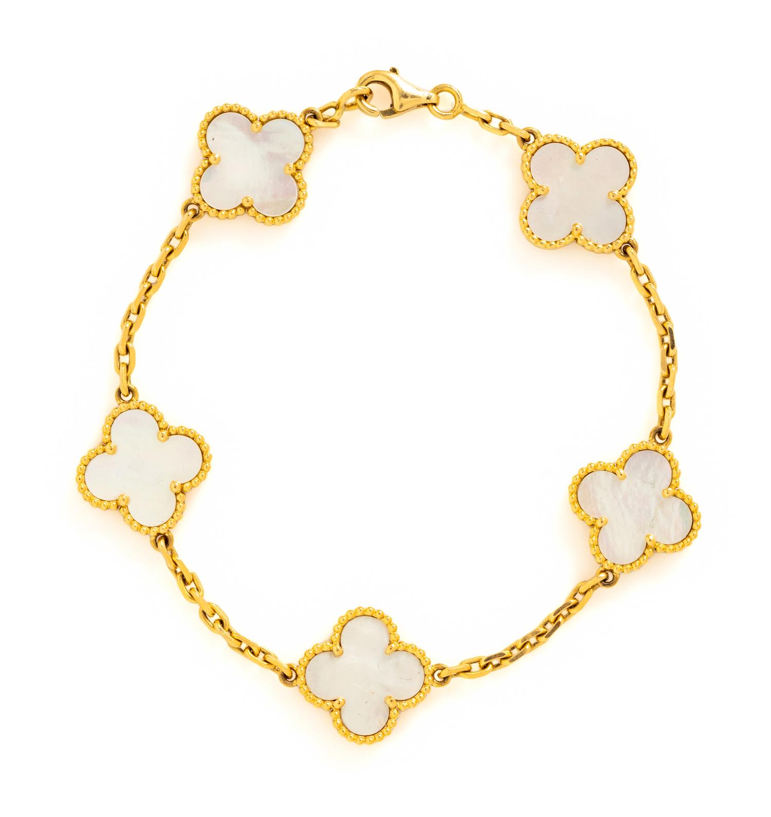 VAN CLEEF & ARPELS, YELLOW GOLD AND MOTHER-OF-PEARL 'VINTAGE ALHAMBRA' BRACELET