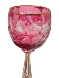 A Set of Twelve Bohemian Etched and Gilt Decorated Red Cut-to-Clear Wine Stems