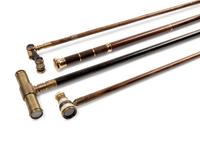 Four Brass-Mounted Optical System Walking Sticks