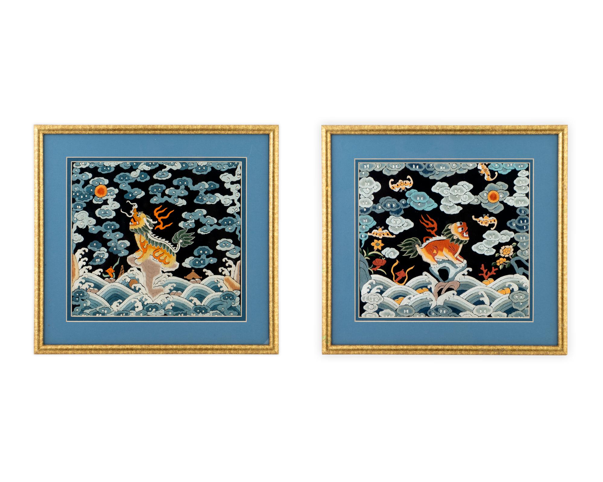 A Pair of Chinese Silk Rank Badges — 20TH CENTURY
