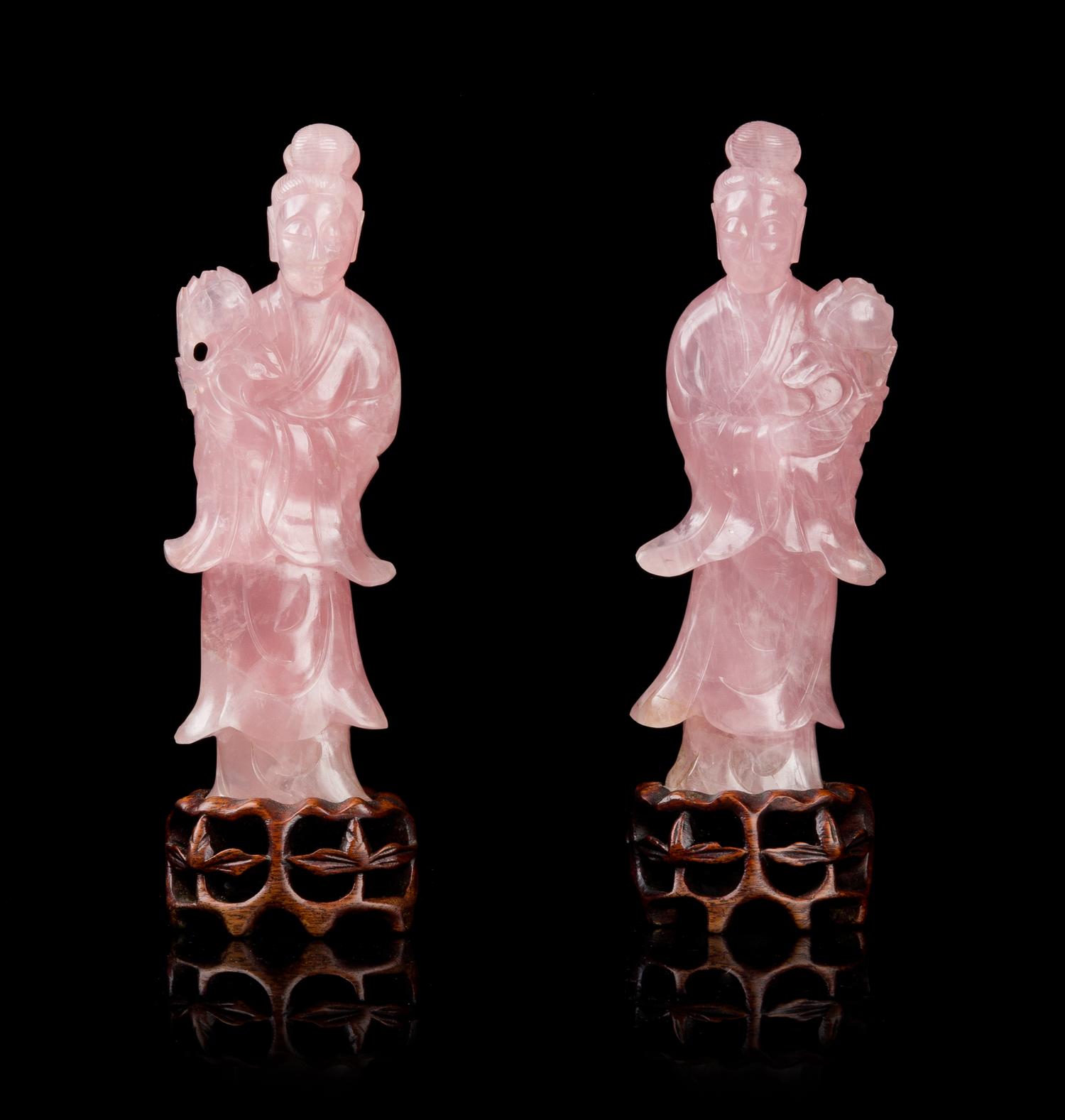 A Pair of Rose Quartz Figures of Meirens Height 6 1/4 inches. — LATE 19TH/EARLY 20TH CENTURY