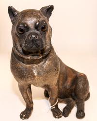 A Continental Terra Cotta Figure of a Pug Height 14 inches.