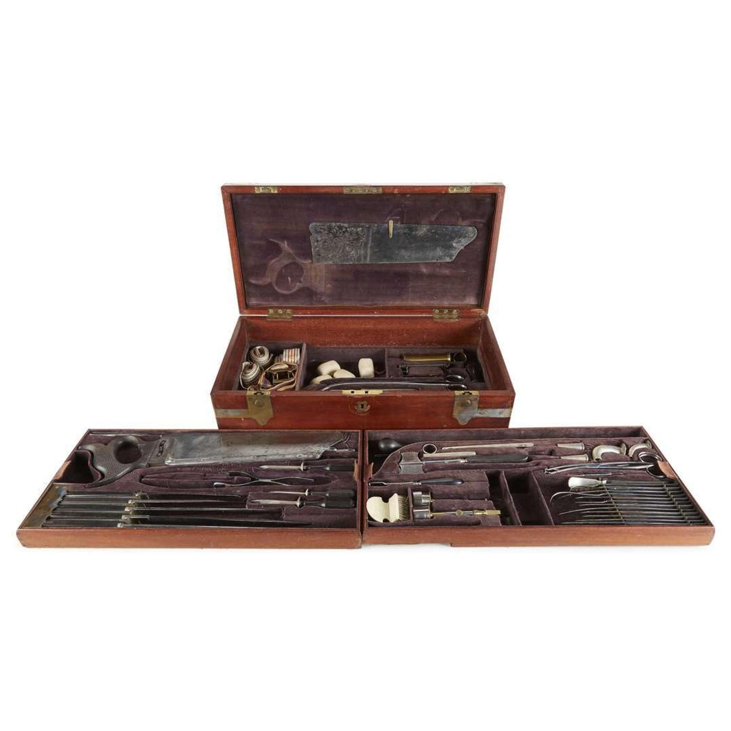 Brass-mounted mahogany surgical kit belonging to Dr. Alexander Peille Cahill 19th century