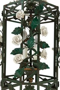A Pair of Italian Tole and Porcelain Four-Light Lanterns