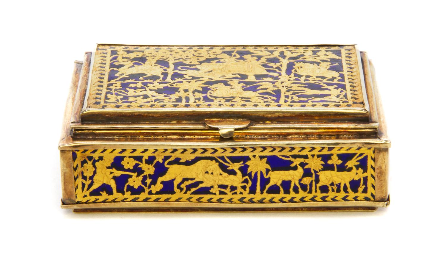 An Enameled Gilt Metal Table Box Width 3 1/4 inches.