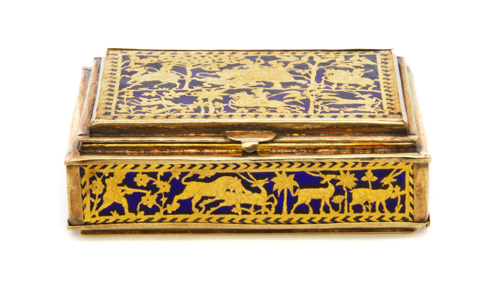 An Enameled Gilt Metal Table Box Width 3 1/4 inches.
