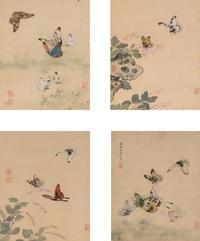 Four Chinese Paintings Depicting Butterflies