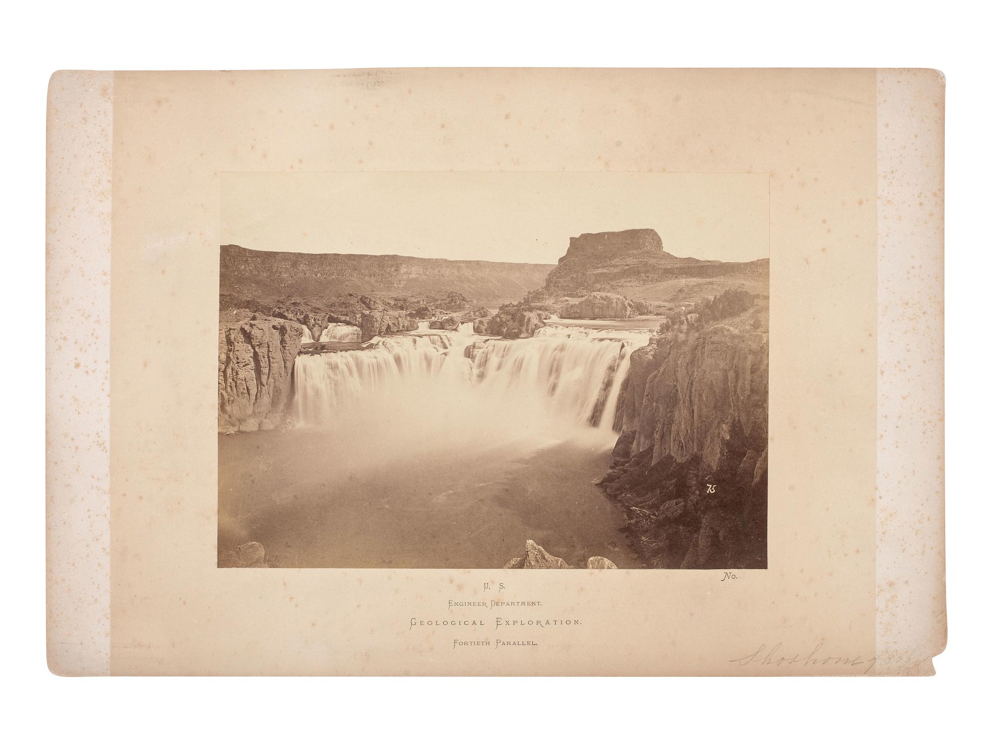[WESTERN AMERICANA]. O'SULLIVAN, Timothy (1840-1882), photographer. A group of 2 albumen photographs of Shoshone Falls, Idaho, from Clarence King's Survey of the Fortieth Parallel. 1868.