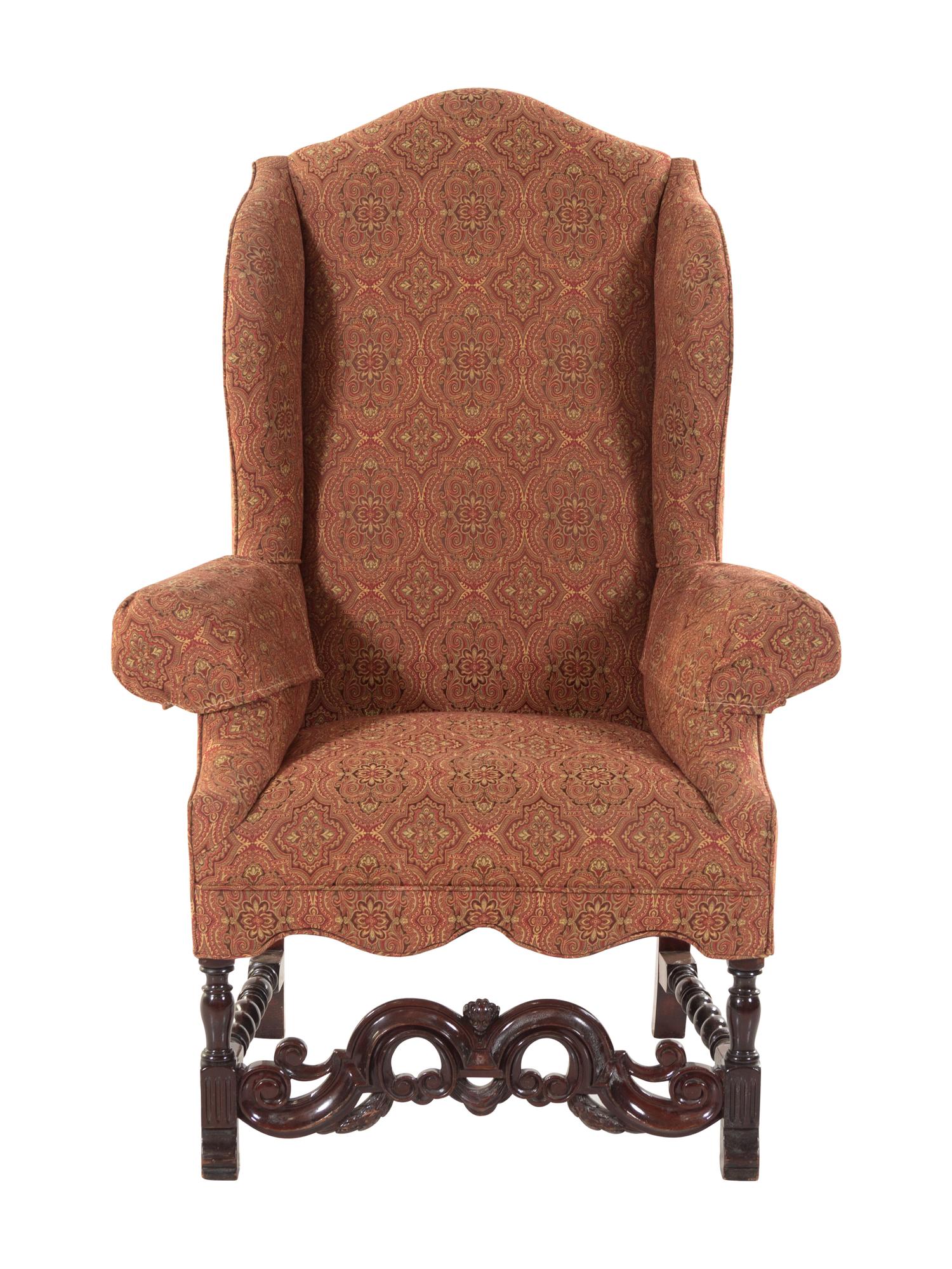 A William and Mary Style Walnut Wingback Chair