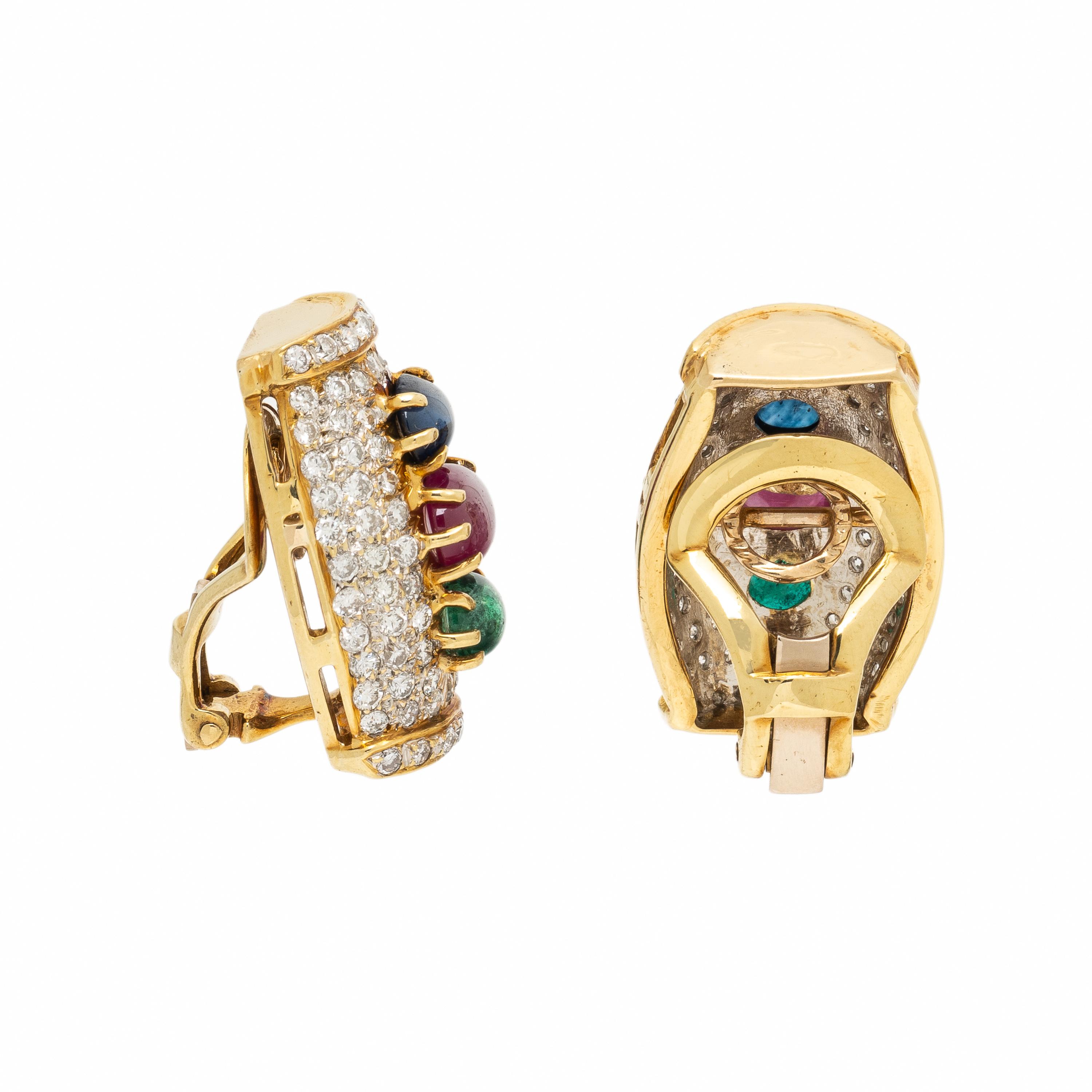 Multigem and Yellow Gold Earrings