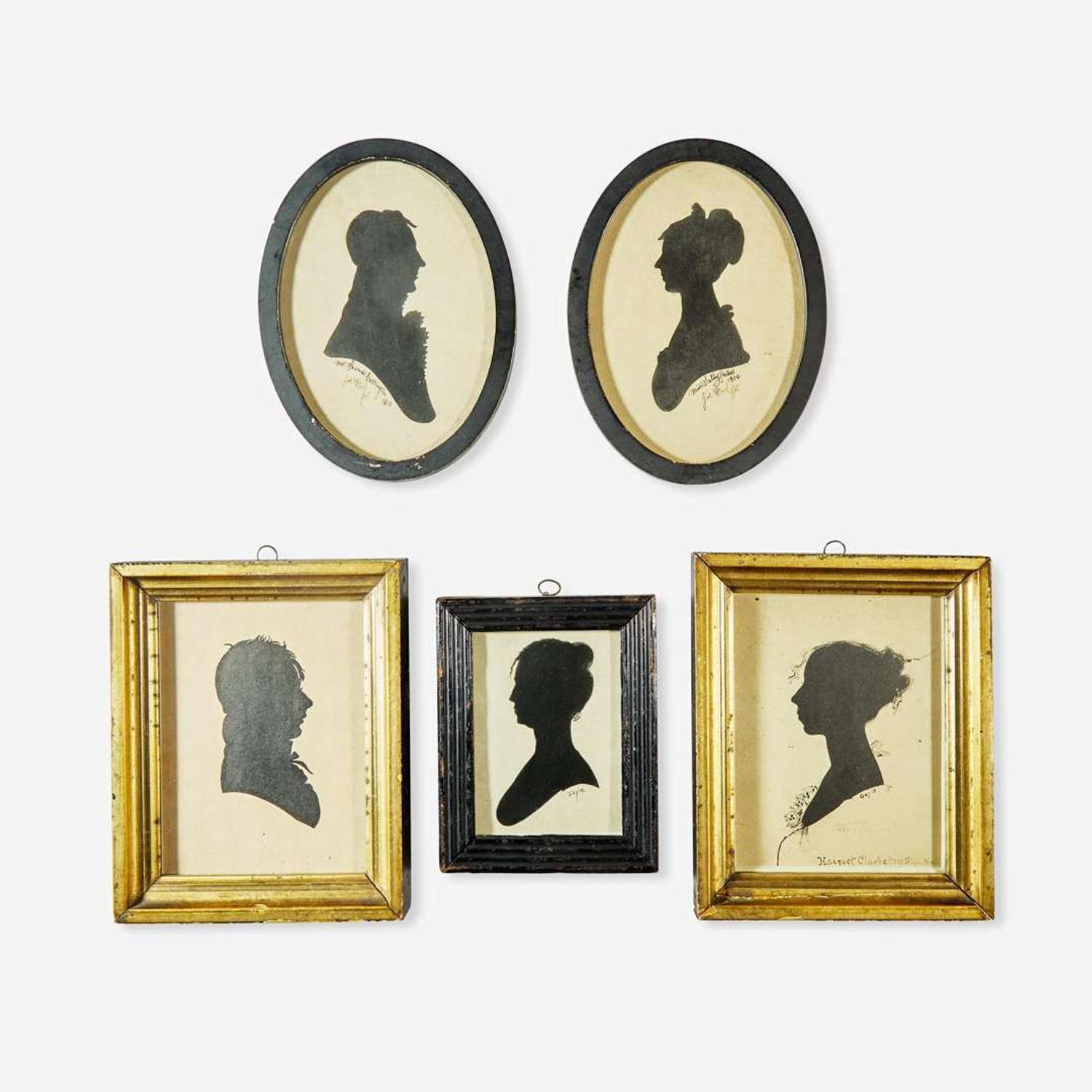 A group of five silhouettes of young ladies and gentleman Joseph Wood (1778-1830) and others, 19th century