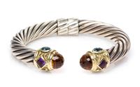 A Sterling Silver, 18 Karat Yellow Gold, Citrine, Tourmaline and Blue Topaz 'Renaissance' Bracelet, David Yurman, 28.75 dwts.