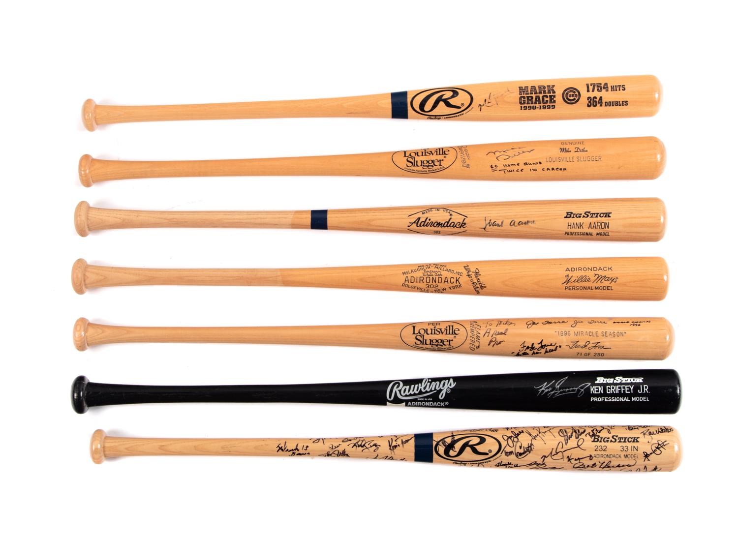 A Group of Baseball Bats Formerly Displayed at Mike Ditka's Restaurant (Including Ken Griffey Jr. and Hank Aaron Signed),